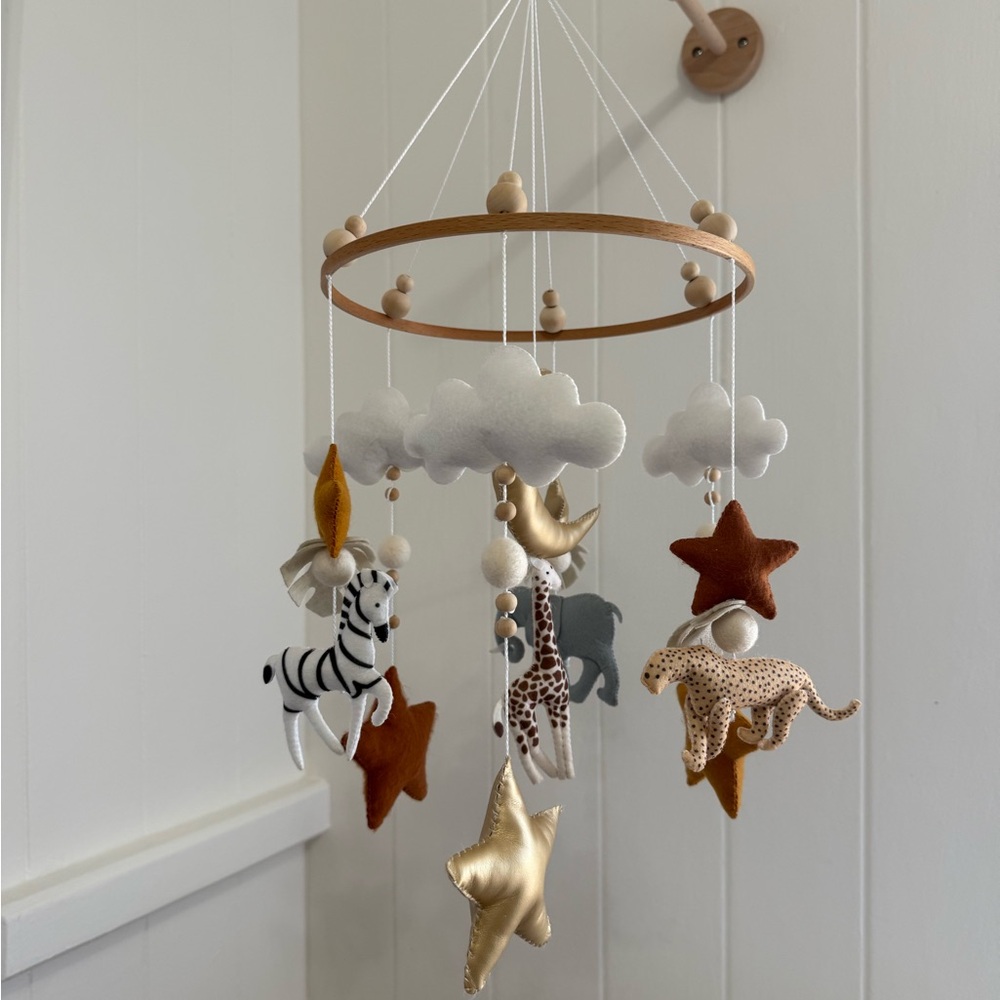 Animal Themed Baby Mobile with Clouds and Stars